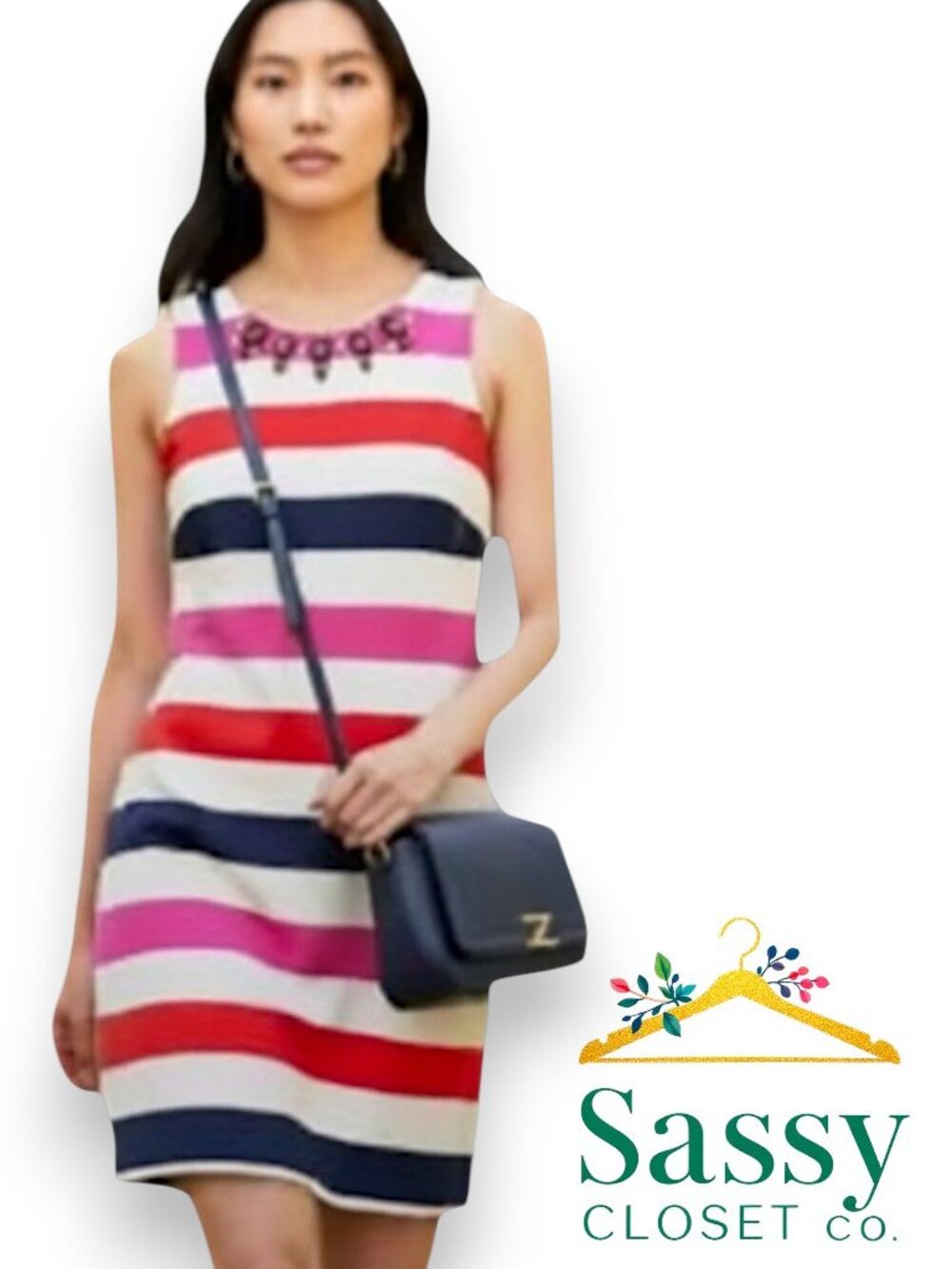 ✨ VINCE CAMUTO Colorblock Sheath Dress Red Pink Navy 12 VGUC 💖